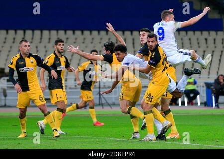 ATHEN, GRIECHENLAND - 29. OKTOBER: Aktion während des UEFA Europa League Group G Bühnenmatches zwischen AEK Athen und Leicester City im Athener Olympiastadion am 29. Oktober 2020 in Athen, Griechenland. (Foto nach MB-Medien) Stockfoto