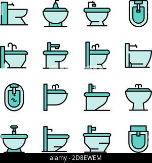 Bidet-Symbole eingestellt. Umriss Set von Bidet Vektor-Symbole dünne Linie Farbe flach auf weiß Stock Vektor