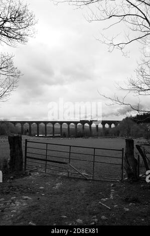 '44871' führt '45407' durch das Viadukt von Cynghordy mit einem Zug in Richtung Norden. Stockfoto