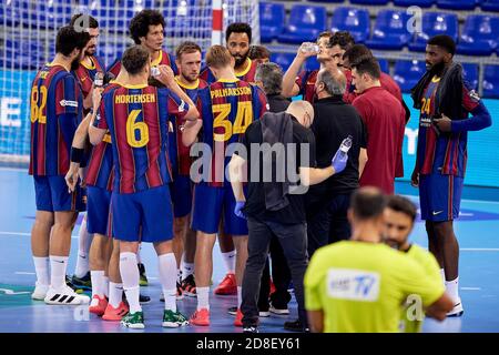 Barcelona, Spanien. Okt. 2020. FC Barcelona Spieler beim Velux EHF Champions League Spiel zwischen FC Barcelona und Aalborg Handball im Palau Blaugrana am 29. Oktober 2020 in Barcelona, Spanien. Bild: Dax Images/Alamy Live News Stockfoto