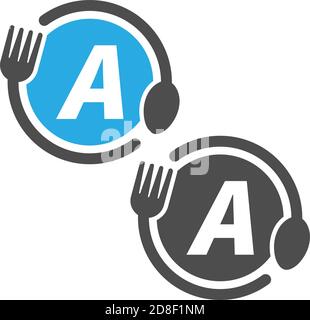 Gabel und Löffel Symbol kreisenden Buchstaben EIN Logo Design-Konzept Stock Vektor