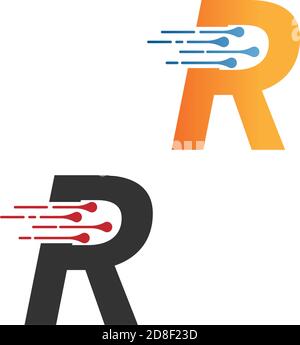 Buchstabe R einfaches Tech-Logo mit Schaltung Linien Stil Symbol Vorlage Stock Vektor
