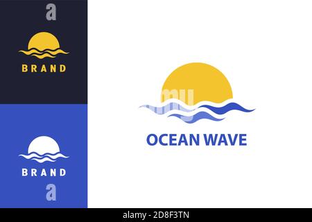 Ocean Wave Logo Vorlage, Sonne und Meerwasser Design Konzept, Ozean Logo Illustration. Stock Vektor