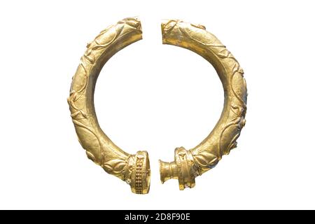 Drehkugel aus Gold. Artefakte, die zum Hortfund der Eisenzeit gehören. Archäologisches Nationalmuseum von Irland Stockfoto