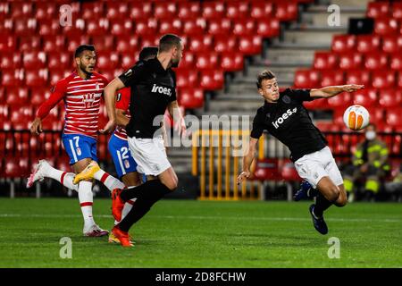 Granada, Spanien. 29. Oktober 2020. Während der UEFA Europa League spielte am 29. Oktober 2020 in Granada, Spanien, ein Fußballspiel zwischen dem FC Granada Futbol und dem FC PAOK im Stadion Los Carmenes. Quelle: CORDON PRESS/Alamy Live News Stockfoto