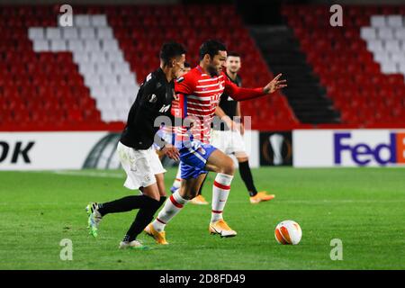 Granada, Spanien. 29. Oktober 2020. Während der UEFA Europa League spielte am 29. Oktober 2020 in Granada, Spanien, ein Fußballspiel zwischen dem FC Granada Futbol und dem FC PAOK im Stadion Los Carmenes. Quelle: CORDON PRESS/Alamy Live News Stockfoto