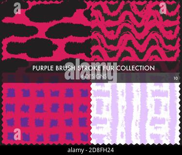 Purple Pinselstrich Pelz Kollektion enthält 4 Design-Muster für Modedrucke, Haushaltswaren, Grafiken, Hintergründe Stockfoto