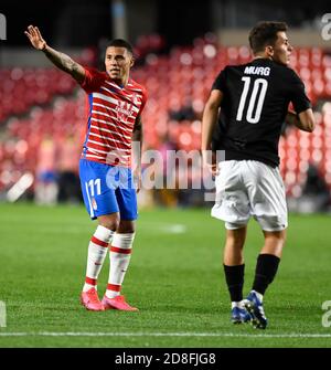 Granada, Spanien. Okt. 2020. Granada CF Spieler Darwin Machis reagiert während des Europa League Spiels zwischen Granada CF und PAOK FC im Nuevo los Carmenes Stadion in Granada.(Endstand; Granada CF 0:0 PAOK) Credit: SOPA Images Limited/Alamy Live News Stockfoto