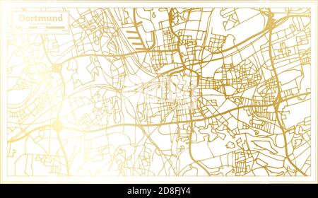 Dortmund Stadtplan im Retro-Stil in goldener Farbe. Übersichtskarte. Vektorgrafik. Stock Vektor