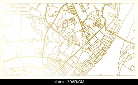 Wolgograd Russland Stadtplan im Retro-Stil in Golden Color. Übersichtskarte. Vektorgrafik. Stock Vektor