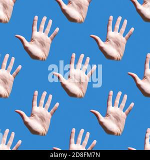 Nahtloses Muster auf blauem Hintergrund. Minimalismus, Hintergrund, Textur für Design. Stockfoto