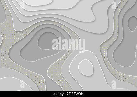 Geometrisch geschnittenes Papier weißen Luxus-Hintergrund mit Gold-Elemente, Topographie Karte Konzept. Stock Vektor