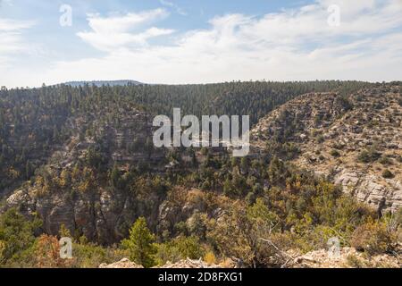 Sonniger Blick auf das Walnut Canyon National Monument in Arizona Stockfoto