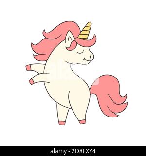 Niedliches Einhorn steht auf seinen Hinterbeinen. Handgezeichnetes fabelhaftes Tier. Stock Vektor