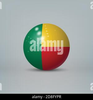 Realistische glänzende Kunststoffkugel oder Kugel mit Flagge von Benin Stock Vektor