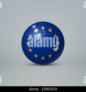Realistische glänzende Kunststoffkugel oder Kugel mit Flagge der Europäischen Union Stock Vektor