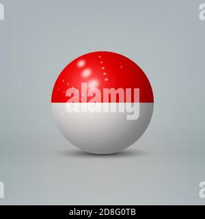 Realistische glänzende Kunststoffkugel oder Kugel mit Flagge Indonesiens Stock Vektor