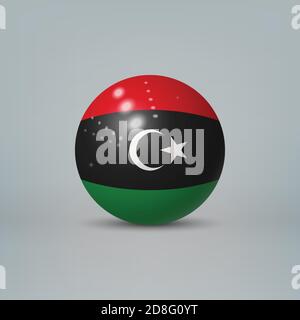 Realistische glänzende Kunststoffkugel oder Kugel mit Flagge Libyens Stock Vektor