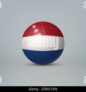 Realistische glänzende Kunststoffkugel oder Kugel mit Flagge der Niederlande Stock Vektor