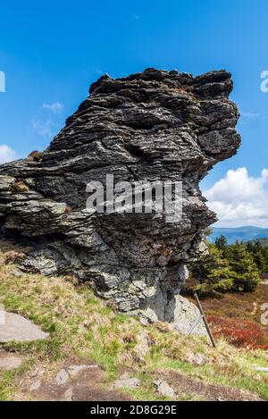 Glimmerschiefer-Felsformation auf dem Vozka-Hügel im Jeseniky-Gebirge In der Tschechischen republik Stockfoto