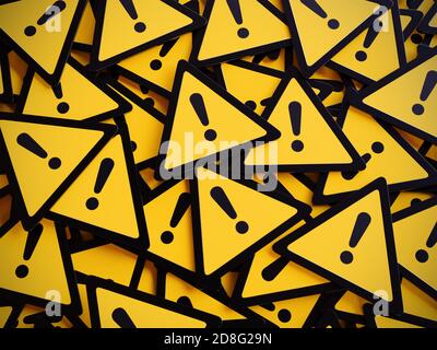 3D-Wiedergabe von Stapel von Warnzeichen von oben aufgenommen Stockfoto