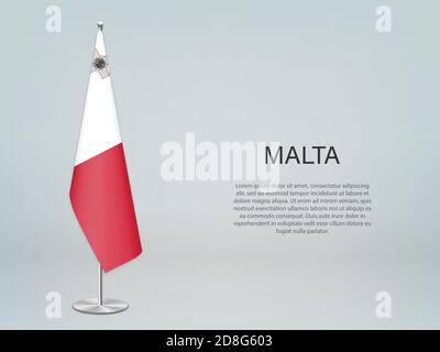 Malta hängende Flagge auf Stand. Vorlage für Konferenzbanner Stock Vektor