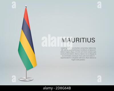 Mauritius hängende Flagge auf Stand. Vorlage für Konferenzbanner Stock Vektor