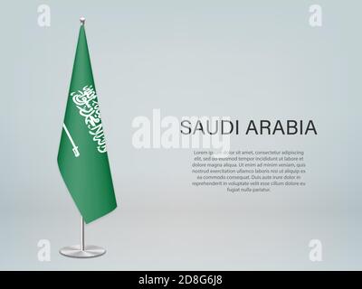 Saudi-Arabien hängende Flagge auf Stand. Vorlage für Konferenz banne Stock Vektor