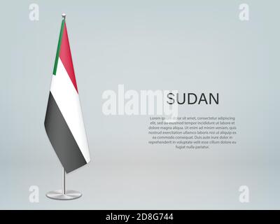 Sudan hängende Flagge auf Stand. Vorlage für Konferenzbanner Stock Vektor