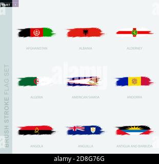 Grunge abstrakte Pinsel Strich Fahne gesetzt, neun verschiedene Flagge. Vektorflagge gesetzt, Teil 1. Stock Vektor