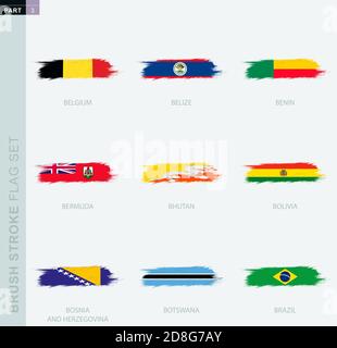 Grunge abstrakte Pinsel Strich Fahne gesetzt, neun verschiedene Flagge. Vektorflagge gesetzt, Teil 3 Stock Vektor