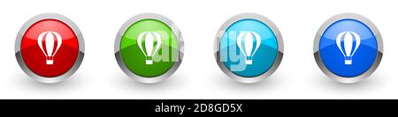 Ballon, Lufttransport silber metallic glänzende Symbole, Satz von modernen Design-Tasten für Web-, Internet-und mobile Anwendungen in vier Farben Optionen iso Stockfoto