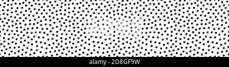 Schwarz-weiß Terrazzo strukturierte Polka Punkte Vektor nahtlose Grenze. Monochromes Banner mit strukturellem Grunge inky runden Kreisen. Zufälliger Effekt Stock Vektor