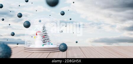 Pandemie-Virus Quarantäne für Winterferien und Winterferien. 3d Render 3d-Illustrationskonzept Stockfoto