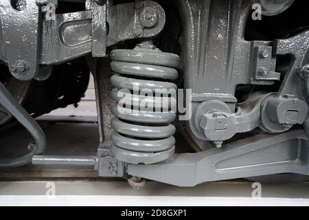 Nahaufnahme einer wunderschön renovierten alten Lokomotive Stockfoto