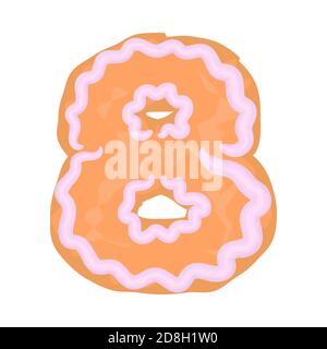 Cartoon-Nummer Symbol weihnachten Urlaub Ingwer Cookies mit weißen rosa Icing lustige handgezeichnete Schriftelemente isoliert auf weiß Stock Vektor