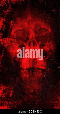 Silhouette des Totenschädels..Monochrome Grunge abstrakte Illustration Stockfoto