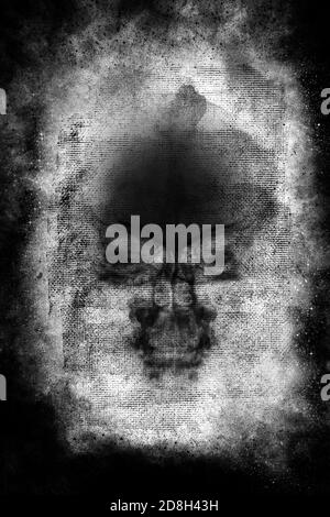 Silhouette des Totenschädels..Monochrome Grunge abstrakte Illustration Stockfoto