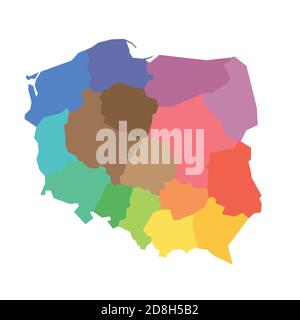 Woiwodschaften Polens. Karte der regionalen Landesverwaltungsbereiche. Farbenfrohe Vektorgrafik. Stock Vektor