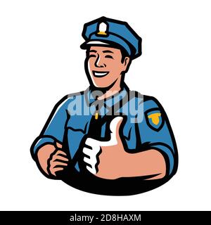 Polizist in Uniform. Vektorgrafik für Symbole „Gesetz und Ordnung“ Stock Vektor