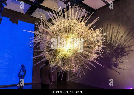 Ausstellung im Innenraum des Museums für Fragen der Zukunft Futurium in Berlin, Deutschland Stockfoto