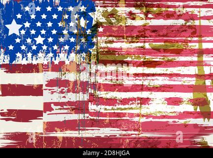 Abstraktes Hintergrunddesign, USA-Flagge, mit Malstrichen, Spritzern, Sternen und Streifen, grungy Stock Vektor