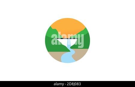 Damm mit Wasserfall Natur Ansicht Logo Vektor Symbol Design Stock Vektor