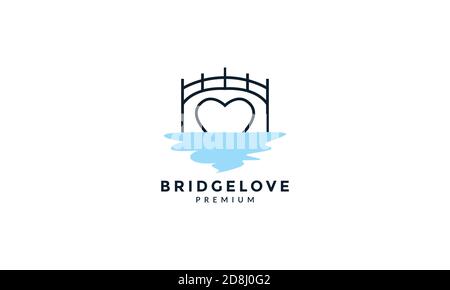 Brücke mit Liebe Linie Umriss Logo Vektor Symbol Design Stock Vektor