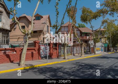 Bunte Häuser im Viertel Bellavista, Santiago, Chile Stockfoto