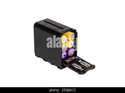 Adapter Batterien für Kamera. Batteriegehäuse. Isoliert auf weißem Hintergrund. Stockfoto