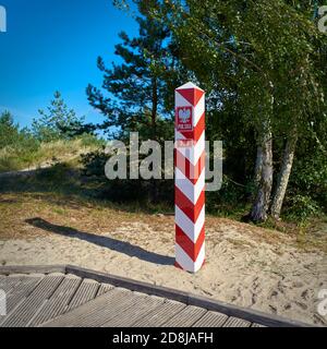 Grenzposten an der Grenze zwischen Polen und Deutschland Die Ostseeküste auf der Insel Usedom Stockfoto