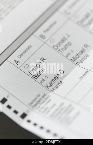 Nahaufnahme eines Abwesenheitswahlkampfs des Staates New York für die Präsidentschaftswahlen 2020, Freitag, 30. Oktober 2020, New York City, NY USA. Stockfoto
