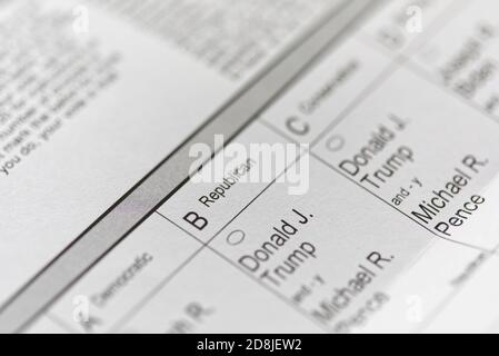 Nahaufnahme eines Abwesenheitswahlkampfs des Staates New York für die Präsidentschaftswahlen 2020, Freitag, 30. Oktober 2020, New York City, NY USA. Stockfoto