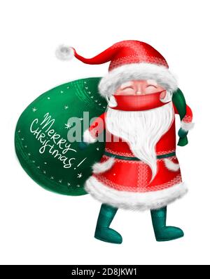 Santa Clauswith Maske verwenden. Digitale Abbildung, isoliert auf Weiß Stockfoto